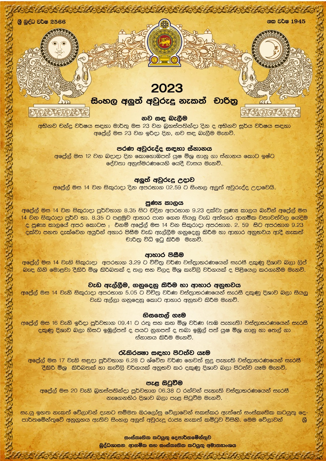 ‘Nekath Seettuwa’, the auspicious times for the New Year presented to